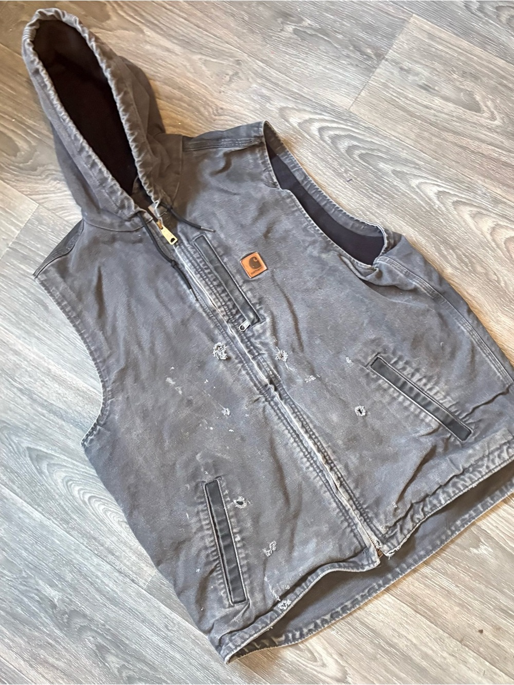 Carhartt Black Hooded Vest distressed